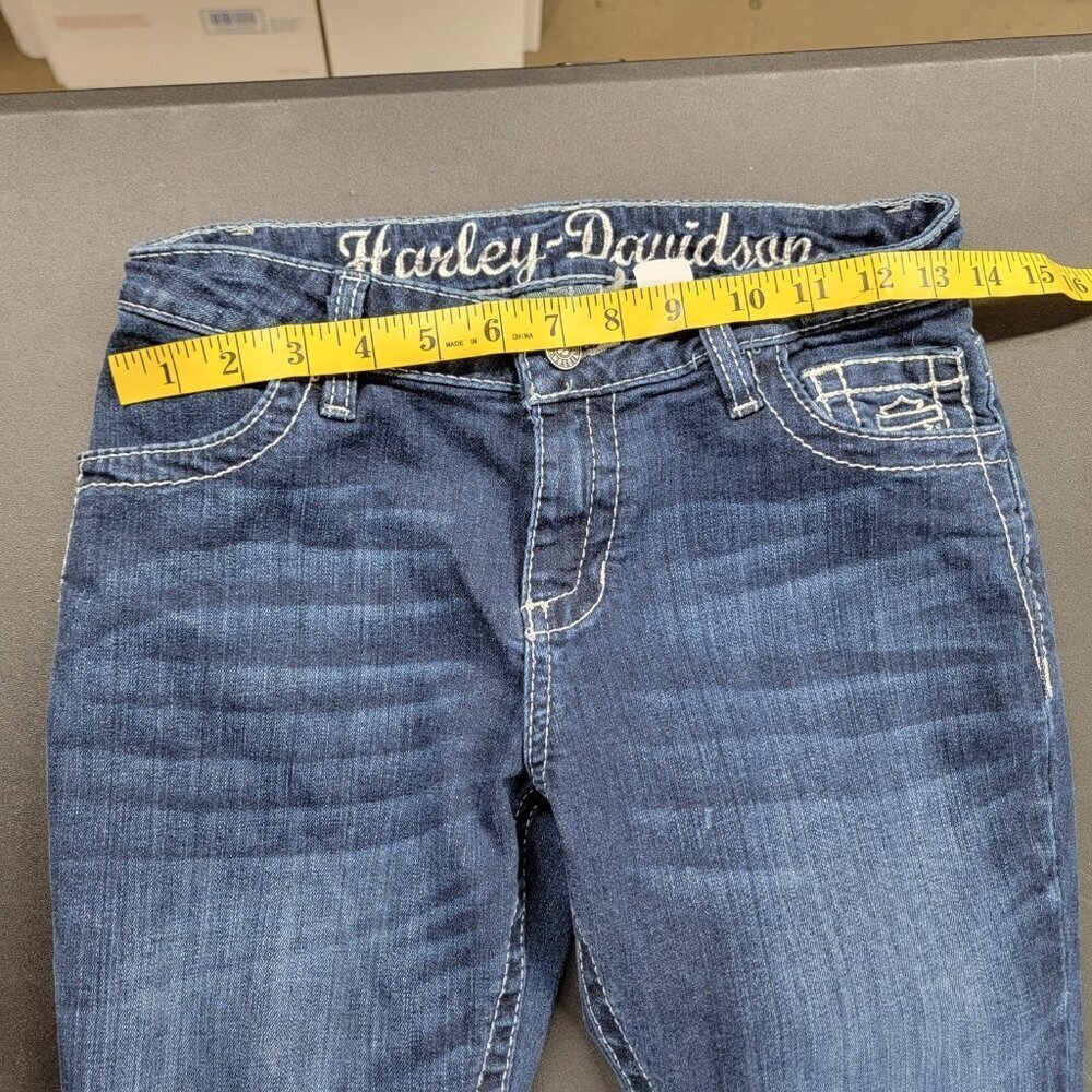 Harley Davidson Angel Wing Biker Bling Pocket Jeans Womens 0 Tall Y2K Dark Wash - Picture 10 of 12
